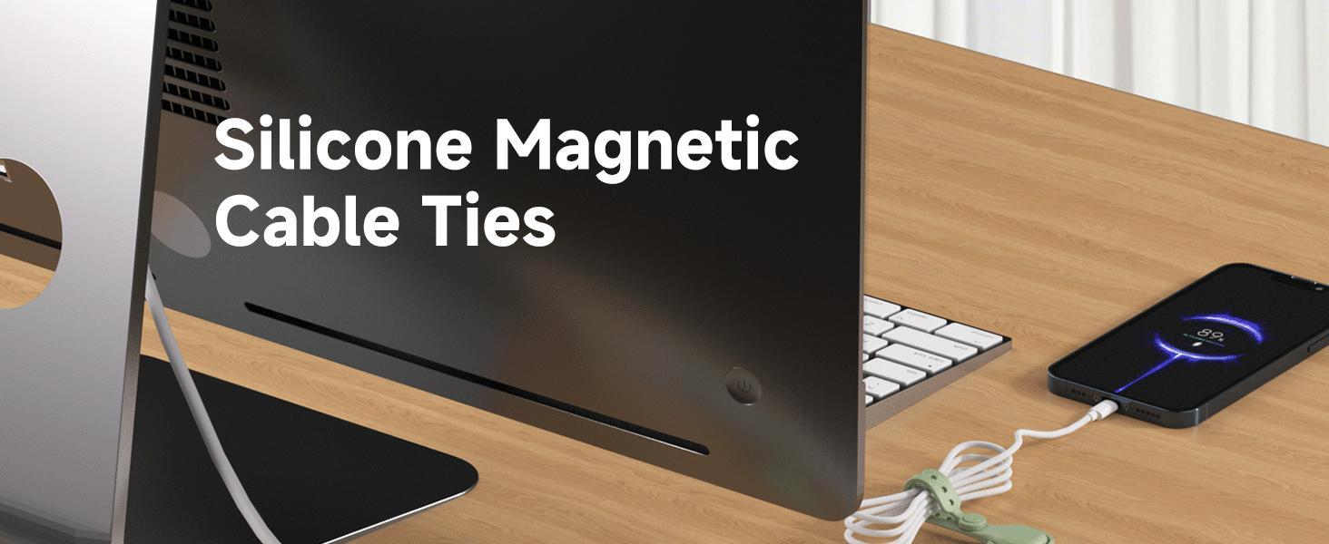 Multi-Purpose Magnetic Cable Ties - Reusable Silicone Cord Organizer (3-Pack) usb power