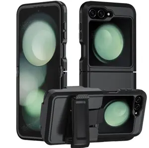 Rugged Defender Case For Samsung Galaxy Z Flip 6  5G Shockproof Heavyduty Protection Case With Belt Clip(Black)