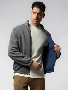 Fioboc Men‘s Reversible Windproof Half High Collar Zip Jacket Coats