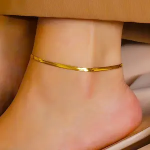 Minimalist European-American Niche Flat Blade Anklet - Trendy Costume Jewelry, Fashion Accessory for Women (Chain Jewelry Anklets)