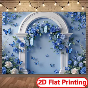 2D Flat Printing Polyester Backdrop Banner for Craft Fairs & Handmade Market Stalls with Blue Floral Design