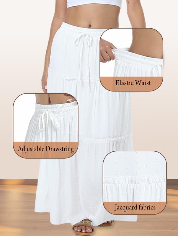White Maxi Skirt for Women Casual Elastic Waist A-Line Summer Boho Beach Long Skirts