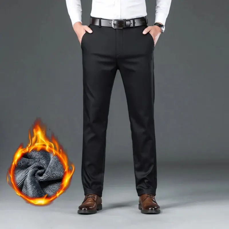 Static Cuff Flannel Thick Men's Casual Pants Winter New Fleece Business Stretch Warm Plush Trousers Brand Slim Straight Male Pants
