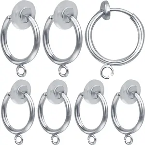 16pcs Stainless Steel Clip-on Hoop Earring Converters Round Brass Earring Clips Earring Components with Loop for Non-Pierced Ears Jewelry Making Decor