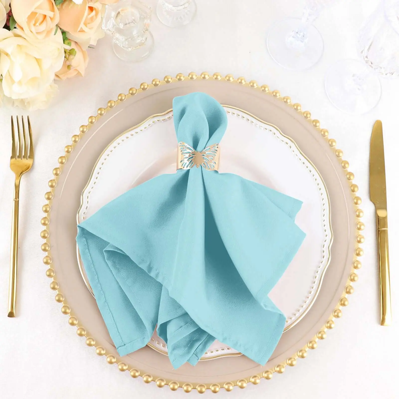 Reusable Polyester Tableware Napkins, 5-Pack Multipack 17"x17" Light Blue - Wrinkle Resistant, Easy Care for Birthday, Restaurant Use