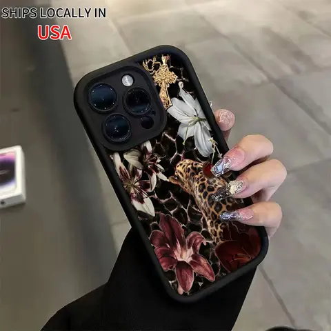 Retro Elegant Cheetah Lily Flower Pattern TPU Protective Phone Case - Shockproof Full-Body Cover for iPhone 17,16 Pro Max,14/13 Pro,12/11/Xs Max - Decorative Casing & Mobile Accessory