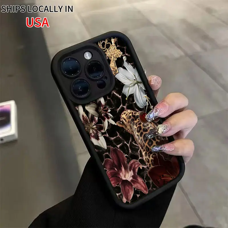 TPU case with Cheetah Lily floral pattern is retro and elegant, suitable for iPhone 17 16Pro Max, iPhone 14/13 Pro/12/11/Xs Max, using high aesthetic appeal silicone full body protection case