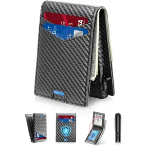 Wallet for Men RFID Wallet with 2 ID Window &  Slot, Bifold Slim Minimalist Wallet with Pop Up Card Holder for 12-13 Cards, Front Pocket, Gifts for Men (Carbon Fiber)