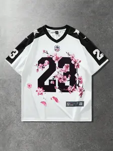 1PCMen's Summer V-Neck Basketball Shirt, Street Style 23 Number Design, Quick-Dry Breathable Fabric, Casual Outdoor Wear