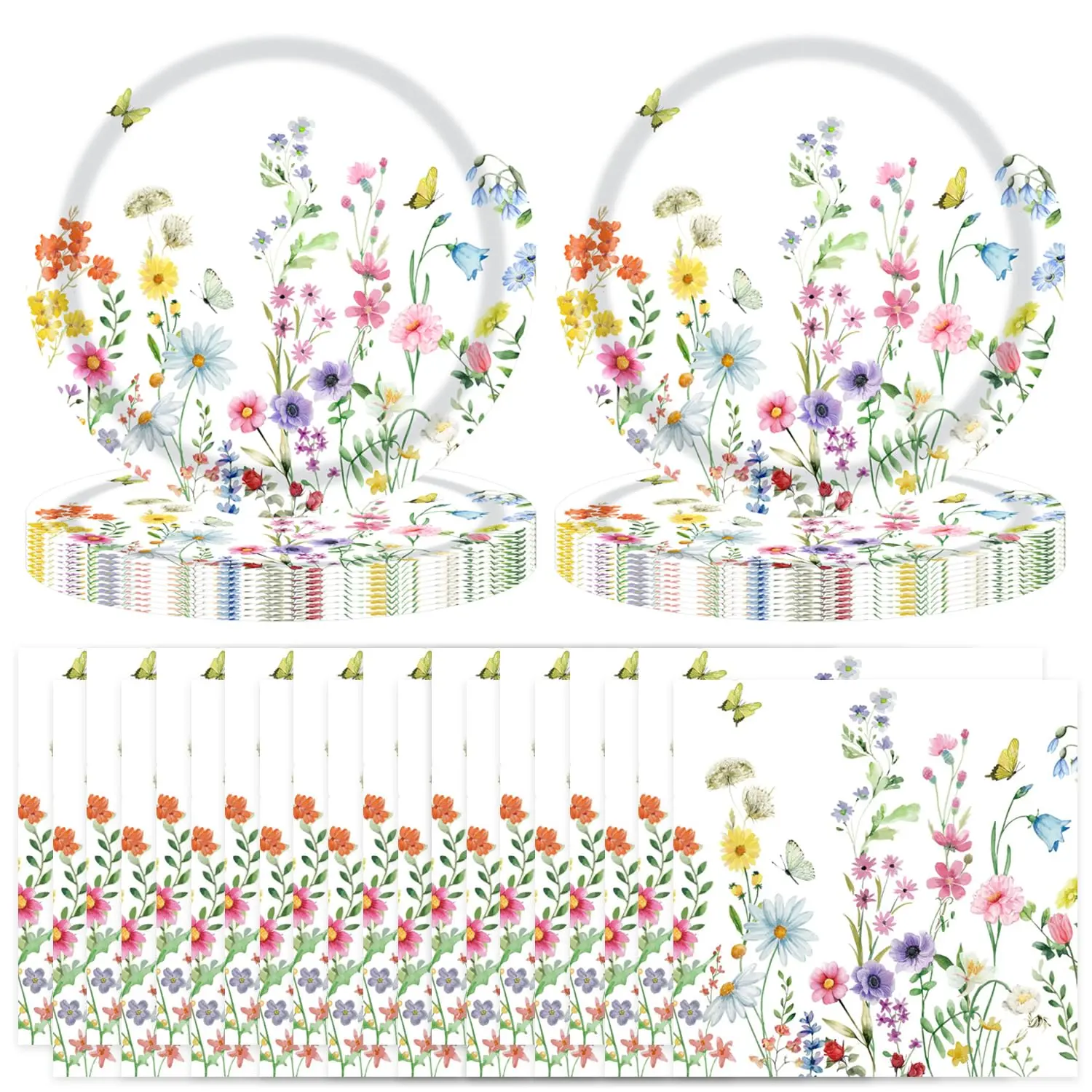 40-Piece Wildflower Party Tableware Floral Plates & Napkins for Spring, Summer, and Tea Parties