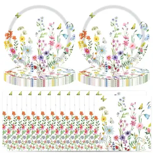 40-Piece Wildflower Party Tableware Floral Plates & Napkins for Spring, Summer, and Tea Parties