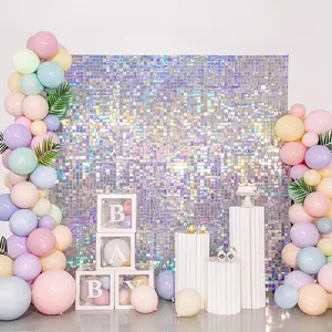 Sparkling Background Wall, 12/24 Pieces Square Bead Backdrop, Perfect for Birthdays, Weddings, Anniversaries, Graduations, Parties, Sequins Backdrop Panels