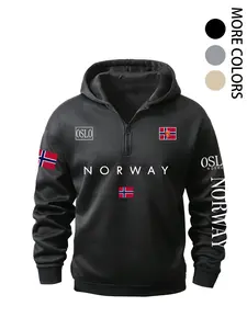 Men's Fleece Hoodie with Pockets, Half-Zip Graphic Sweatshirt, Ideal Gift for Friends or Boyfriend, Casual Fall & Winter Wear