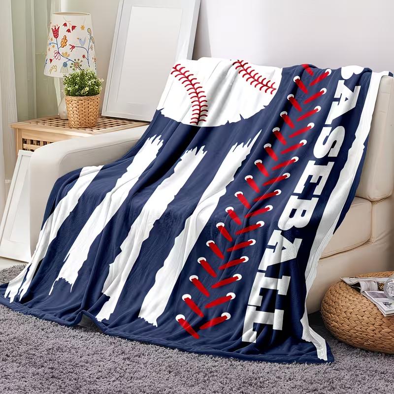 Soft Funny Throw Blanket Reversible Baseball Print Flannel Fleece Throw Blanket Suitable for - Use - Soft Warm Bedspread with Baseball Bat & Patterns, Hand Wash Care, Perfect Gift for Fans for Home, Office, Travel, Picnic -