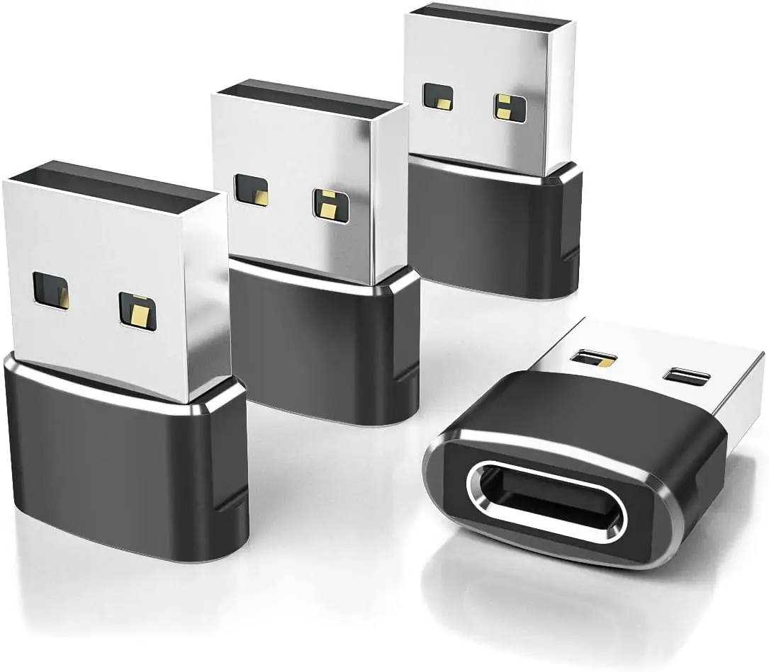 USB C To USB A Adapter 4-Pack, C Female to A Male Converter For Car Charger, iPhone 17, Apple 17e 16 Pro Max 15 14 Plus, iWatch Watch 11 10, Ultra 3 iPad Air, Samsung Galaxy (Black)