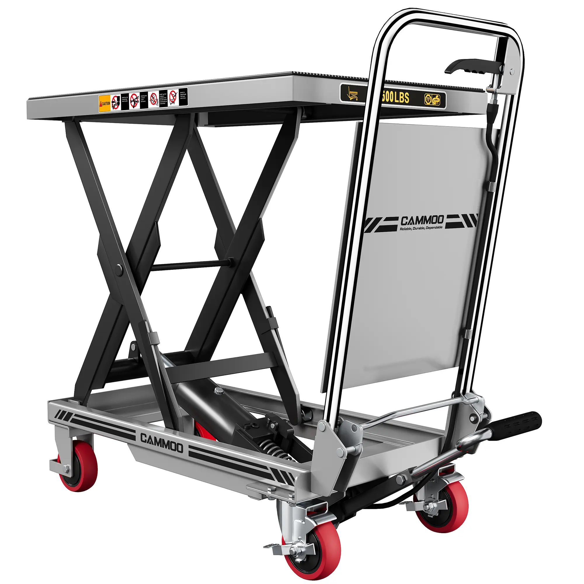 CAMMOO Foldable Hydraulic Lift Table Cart, 500-1100lbs Capacity, 28.5" Lifting Height, Single Scissor Lift with Non-Slip Pad & Thickened Scissors Design for Material Handling and Transportation