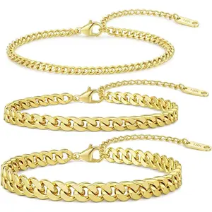 3PCS Ankle Bracelets for Women 14k Gold Plated Stainless Steel Anklets for Women Waterproof Silver Cuban Link Anklets Layered Plus Size Ankle Bracelet Silver Jewelry Set Women Gift