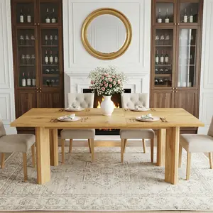 HIPIHOM Nordic Extendable Rectangle Dining Table, Space-Saving Natural Wood Grain Table with Thickened Stable Legs, Minimalist Scandi Design for Nature Style Home, Modern Kitchen Furniture for Small Spaces & Apartments