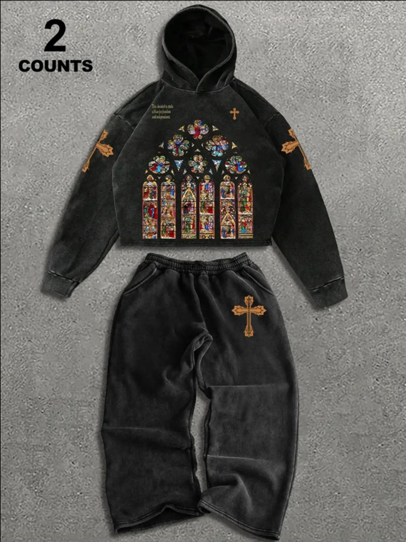 Men's Western Heavyweight Hooded Sweatshirt Set, Straight-Leg Long Pants, Papal Print Pattern, Casual, Perfect for Daily Wear, Travel, Shopping
