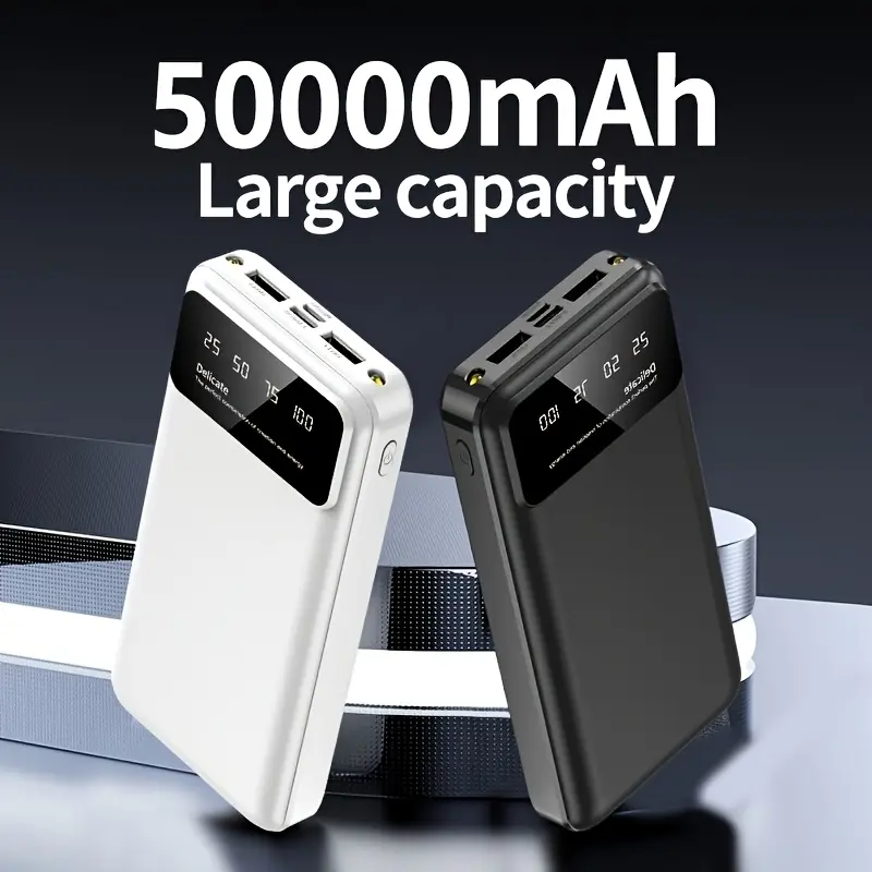 50000mAh Ultra Large Capacity Power Bank, LED Light & Digital Display, Multi Ports (Type-C/Micro/USB), Fast Charging, Portable Outdoor Emergency Power Supply, Ideal Gift