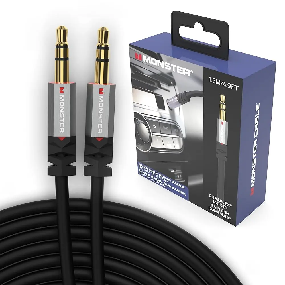 Monster Gen2 Audio Cable 3.5mm Aux Cord for Cars and iPhones, 4.9FT Durable Jacket, Gold-Plated, Superior Sound