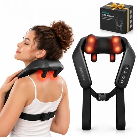 Wireless Neck Massager with Heat, Nekteck 6D Cordless Shiatsu Neck and Back Massager, for Pain Relief Deep Tissue, Ideal Gift for Men and Women Portable Shiatsu Deep Tissue Muscle Massagers