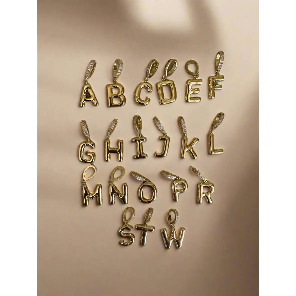 Bubble Letter Charm With CZ Pendant Top