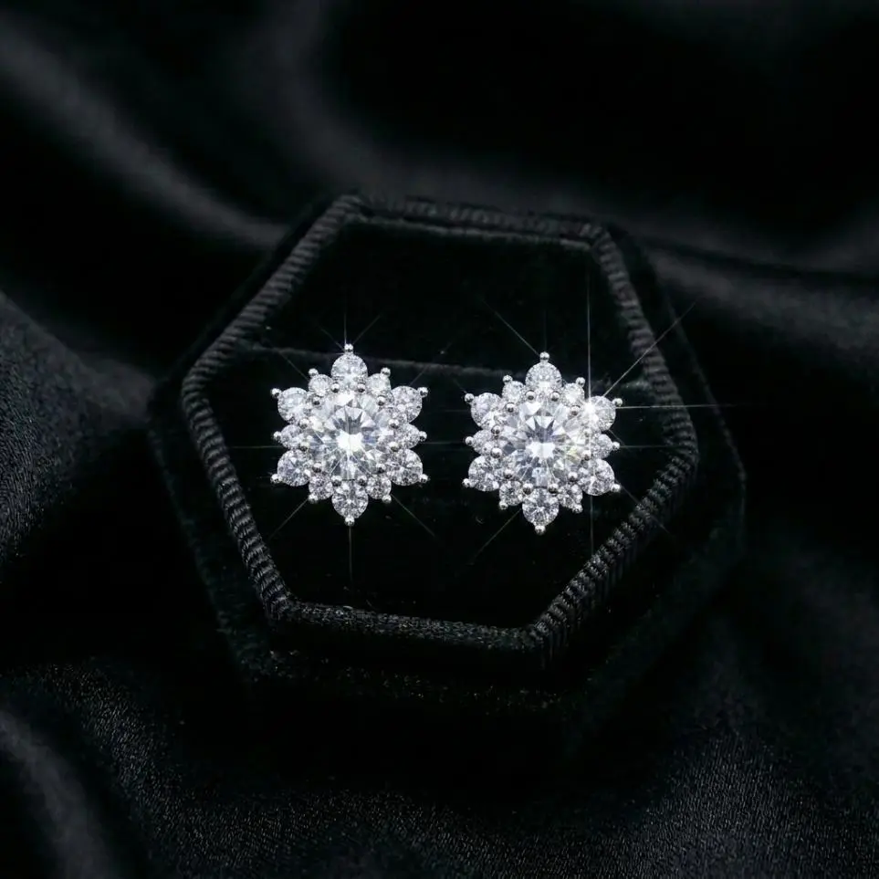 Artisanal Snowflake Stud Earrings - 2026 Trend Alert, Moissanite/Zircon Dual Versions, Soft Needle, Regular Box, Unisex Fashion Costume Jewelry