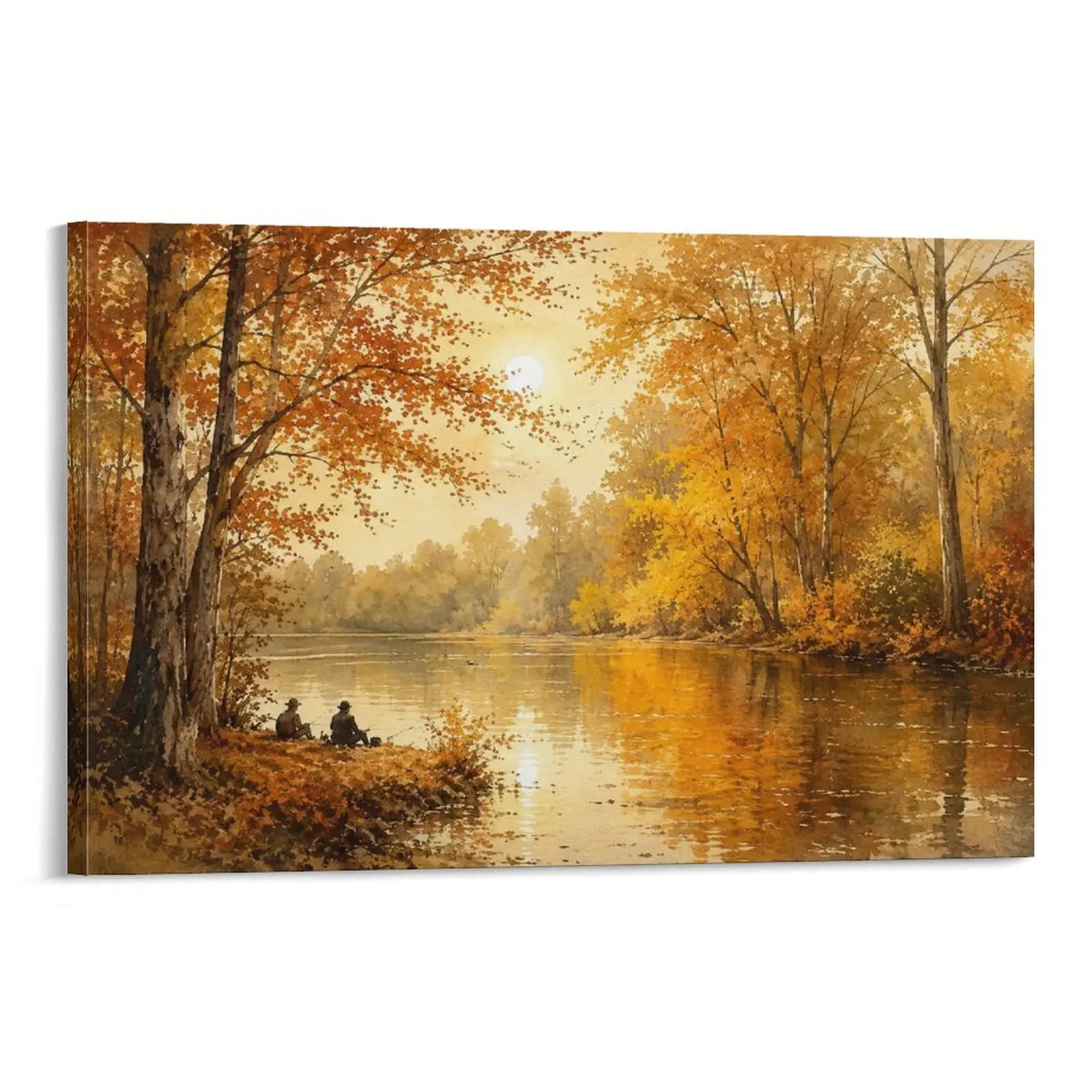 Yellow Leaf Forest River Framed Canvas Wall Art, Large Modern Landscape Decor for Living Room, Bedroom, Office Prints (Home Decor Artwork)