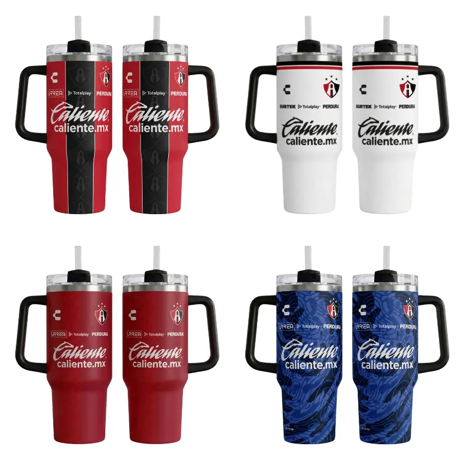 Atlas Soccer Tumbler 30oz 40oz – Red & Black Jersey Style Travel Mug with Handle & Straw, Stainless Steel Insulated Cup, Soccer Fan Gift