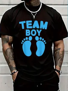 100% Cotton Baby Shower Team Boy Baby Party Footprints Gender Reveal T-Shirt Women's Men's Graphic Tee Crew Neck summer vacation Tops