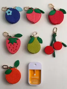 Cute PU Leather Coin Purse Charm, Mini Wallet Keychain, Trendy Cute Keychain for Girls & Women,Strawberry Fruit Design, Small Zipper Pouch for Coins