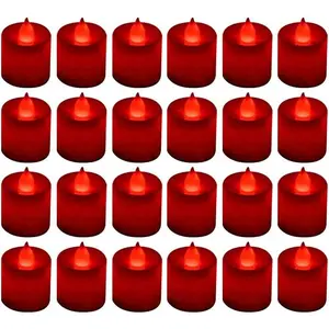 24 Pack Flameless Led Tea Lights Candles - Flickering Red Battery Operated Electronic Fake Candles – Decorations for Wedding, Party, Christmas, Halloween (Red)