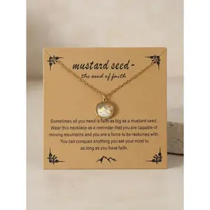 Mustard Seed & Mountain Pendant Necklace Gold Color Finish Stainless Steel Religious Jewelry for Women Men All Season Wear Safe Choking Hazard Daily Wear Accessory