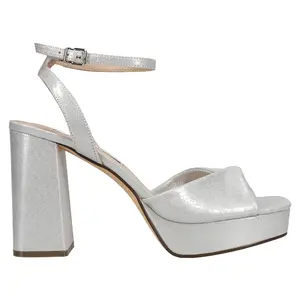 Nina Womens Stacie Metallic Platform Block Evening Dress Sandals High Heel 3" & Up - Silver