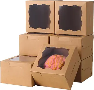 150pcs Brown Small Cake Box, 4x4x2.5 Inch Bakery Boxes with Window,gift boxes bulk for Mini Cake Pastry Dessert Strawberries Chocolates Cupcakes