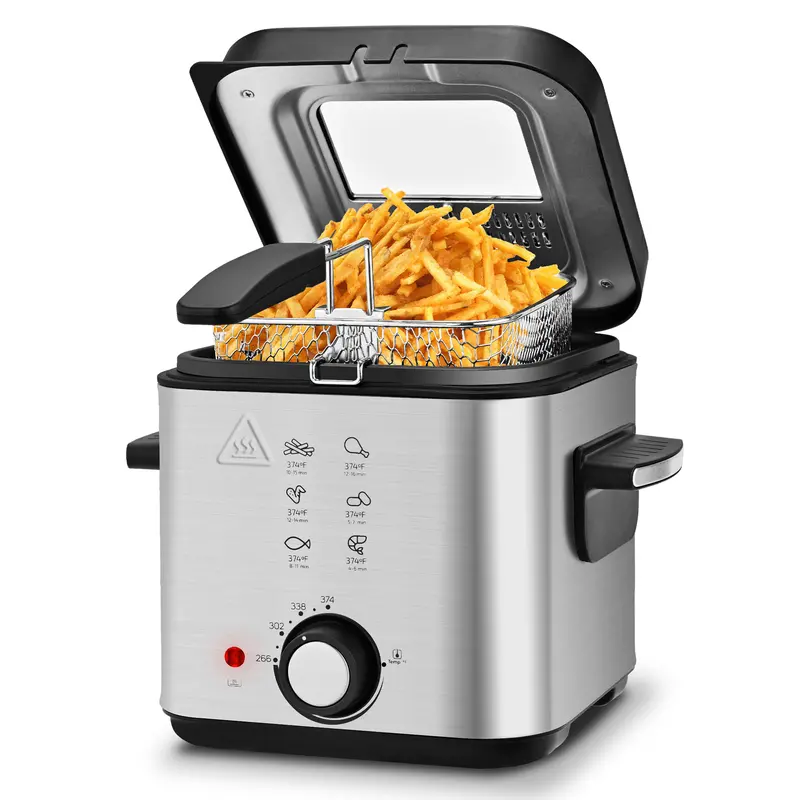 SUSTEAS 1500W Power Electric Deep Fryer with Lifts-Out Basket, 2.6QT/1.5QT Non-Stick Inner Pot, Temp Control, Removable Viewing Lid, PP Plastic Parts, Ready Light Cue, Easy-Clean Household Appliances for Small Households & Individuals
