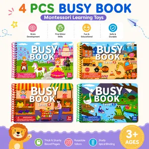 Kids  Busy Book/Quiet Books 4-Pack (Ages 3+), Fine Motor Skills Educational Quiet Toy, Preschool Problem-Solving Play Learning Tool, Party Gift for Boys & Girls (Home/Festive Party Supplies Category)