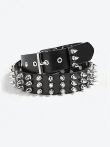 Unisex Punk Rock Rivet Beaded Waist Belt, Street Style Belt, Fashion Accessory, Casual and Trendy Style, Suitable for All Seasons, Men and Women, Pu Leather Belts