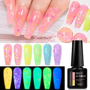 Glow-In-The-Dark Candy Gel Nail Polish, 6-Color Macaron Design, Luminous Sequins & Glitter Finish, Semi-Permanent Soak-Off UV Gel Varnish, Nail Art