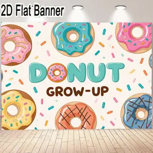 2D flat banner, 1pcDonut Grow-Up Banner - Colorful Playful Donut Decorations for Birthdays, Parties, and Celebrations, Featuring Vibrant Decorated Donuts and Sprinkles, Cheerful Background for Fun Party Atmosphere, Perfect Indoor and Outdoor Backdr
