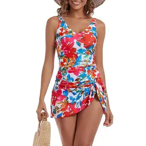 Aidonger One Piece Swim Dress Swimsuits for Women Tummy Control Swimdress Skirt Bathing Suit