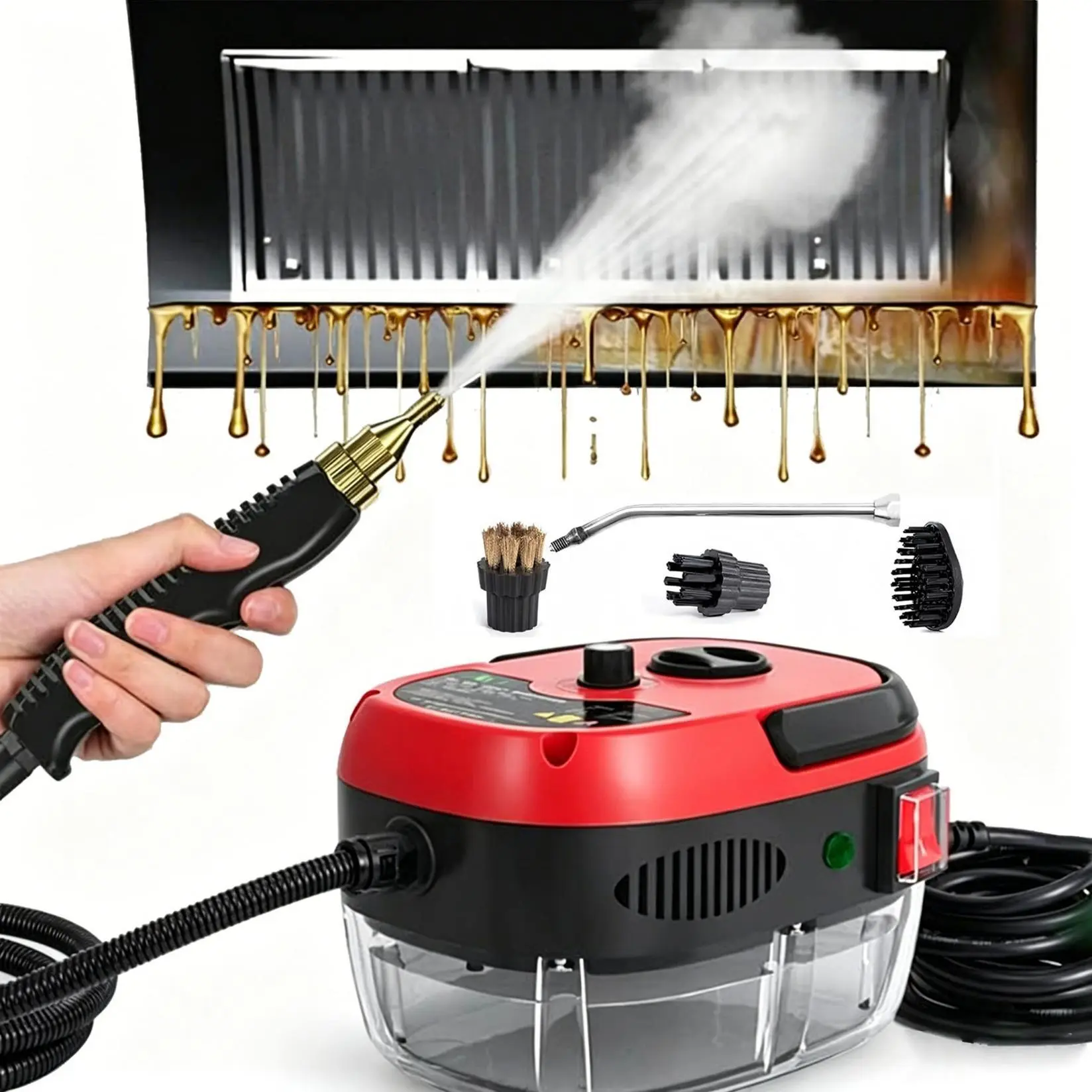 Red Handheld Steam Cleaner 2500W, Portable High-Temp Steamer with 4 Accessories, Adjustable 6 Levels, 15s Fast Heat-Up, All-in-One Cleaning Solution for Kitchen, Bathroom, Car - Great Gift