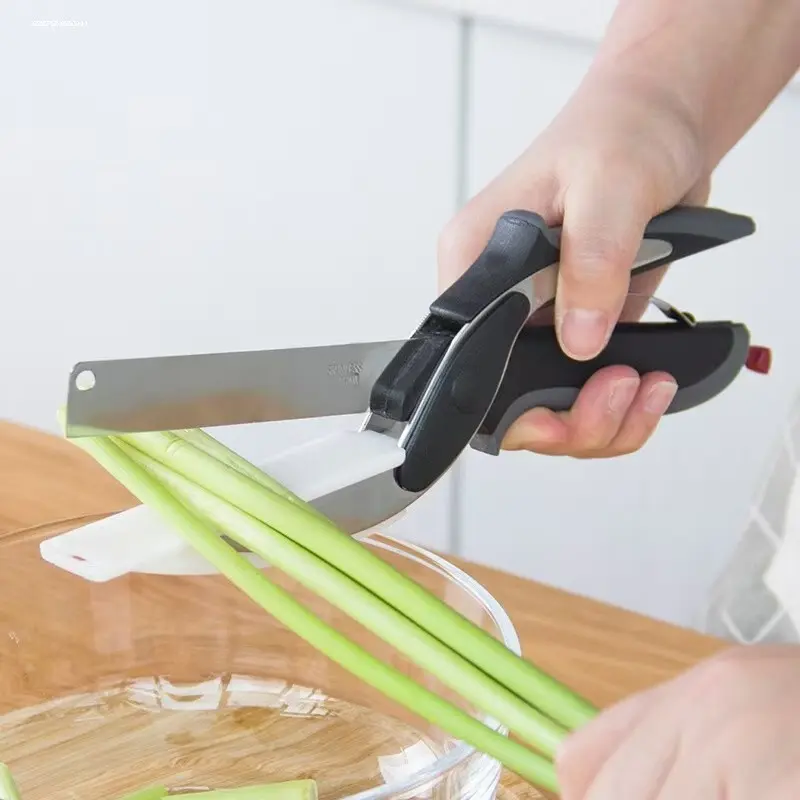 2 in 1 Kitchen Scissors for Food – Stainless Steel Blade & Plastic Cutting Board Scissors with Safety Lock |   9.6" Tomato Knife, Fruit & Vegetable Cutter – Easy-to-Use Kitchen Shears for Meat, Cheese