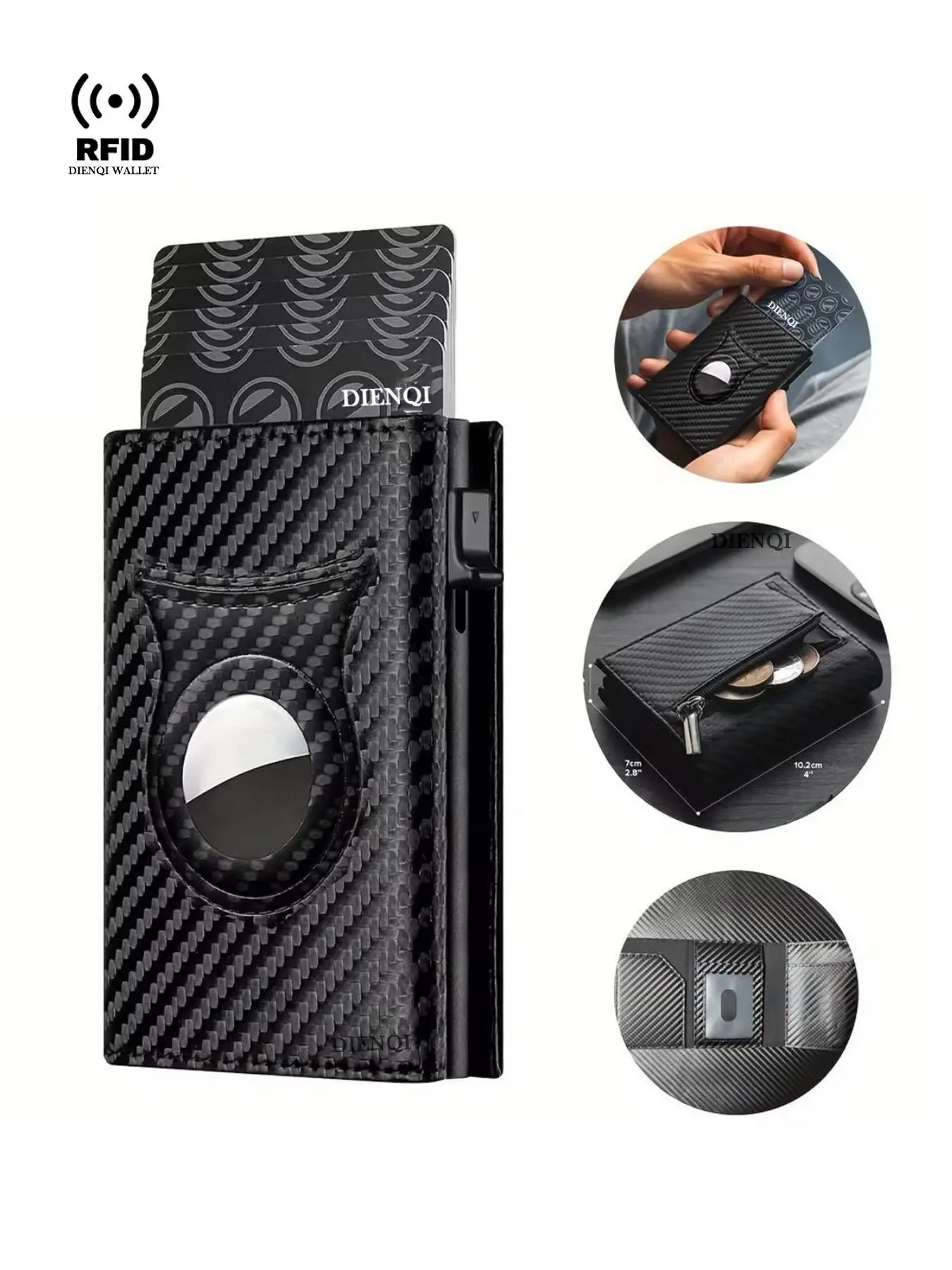 Carbon Fiber Pattern Men Clutch Bag Credit Cardholder Handbag Smart Wallet for AirTag Zipper Coin Pocket Pop Up Magnetic Card Bag Minimalist Wallet,Gift for Him,Classic