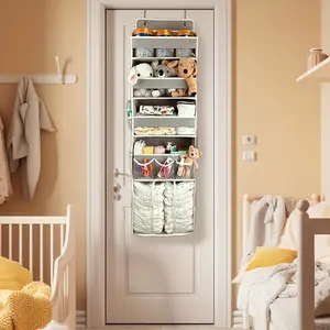 Door Hanging Storage Box with 3 Storage Boxes and 1 Movable Diaper Box, 1 Large Capacity Diaper Stackable Storage Storage Box, 10 Side Pockets, Bedroom Door