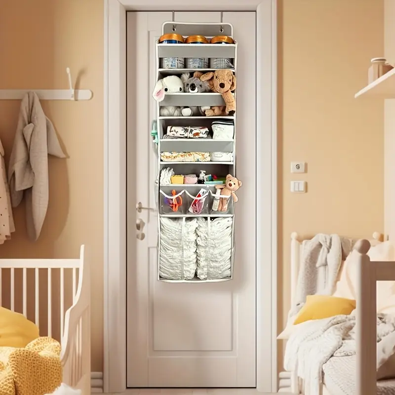 Door Hanging Storage Box with 3 Storage Boxes and 1 Movable Diaper Box, 1 Large Capacity Diaper Stackable Storage Storage Box, 10 Side Pockets, Bedroom Door, Bedroom Storage Organizer, Adjustable Organizer, Home Storage Organizer