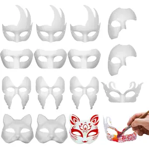 16 count DIY White Masquerade Mask Paintable Paper Mache Mask White Half   for Mardi Gras  Masquerade Dance Party Halloween