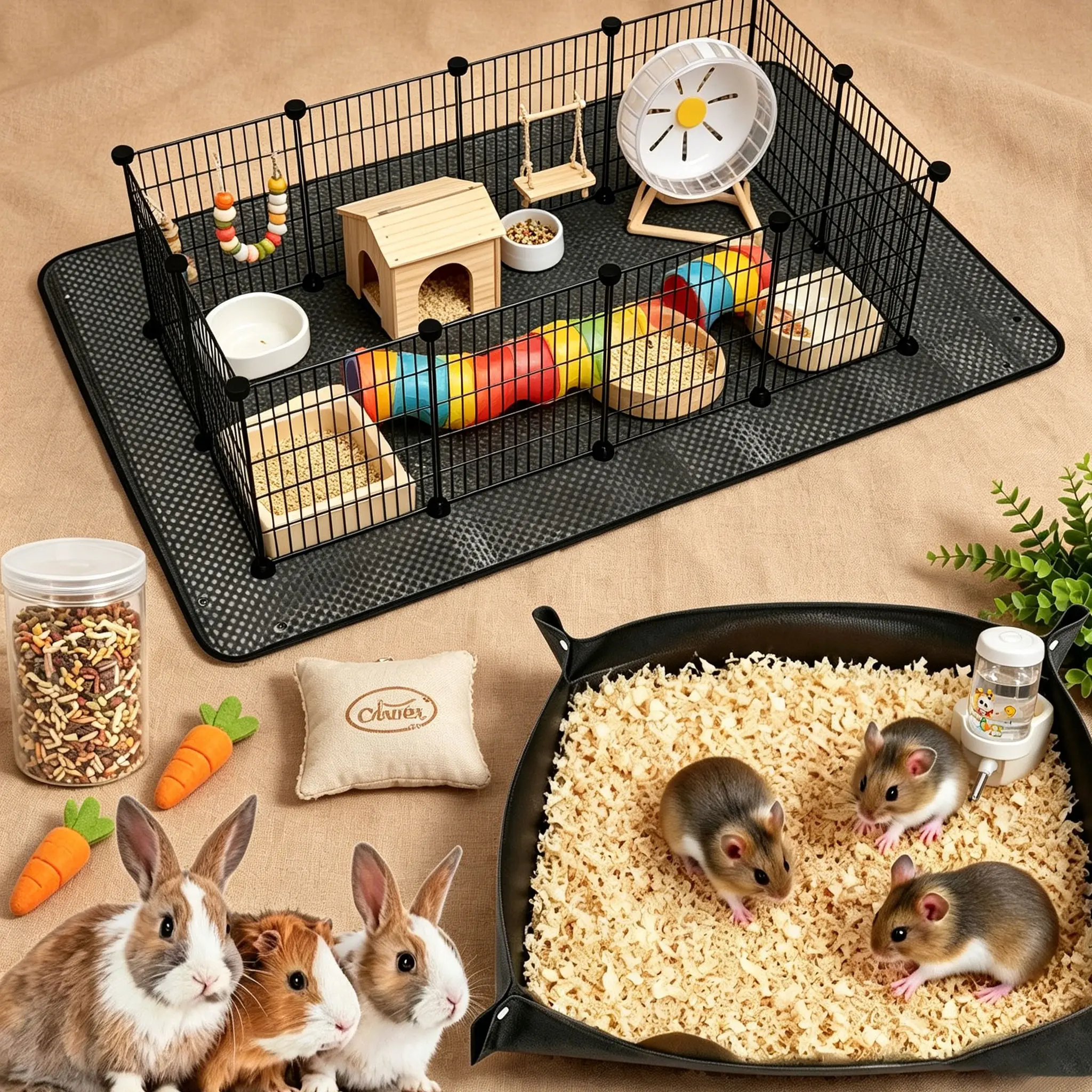 Waterproof Washable Reusable Rabbit Fence Pad, Durable Small Pet Cage Bottom Mat, Wear-Resistant Pet Bed for Rabbits, Guinea Pigs, Chinchillas, Rabbit Playpen, Bunny Supplies, Chinchilla Cage Accessories