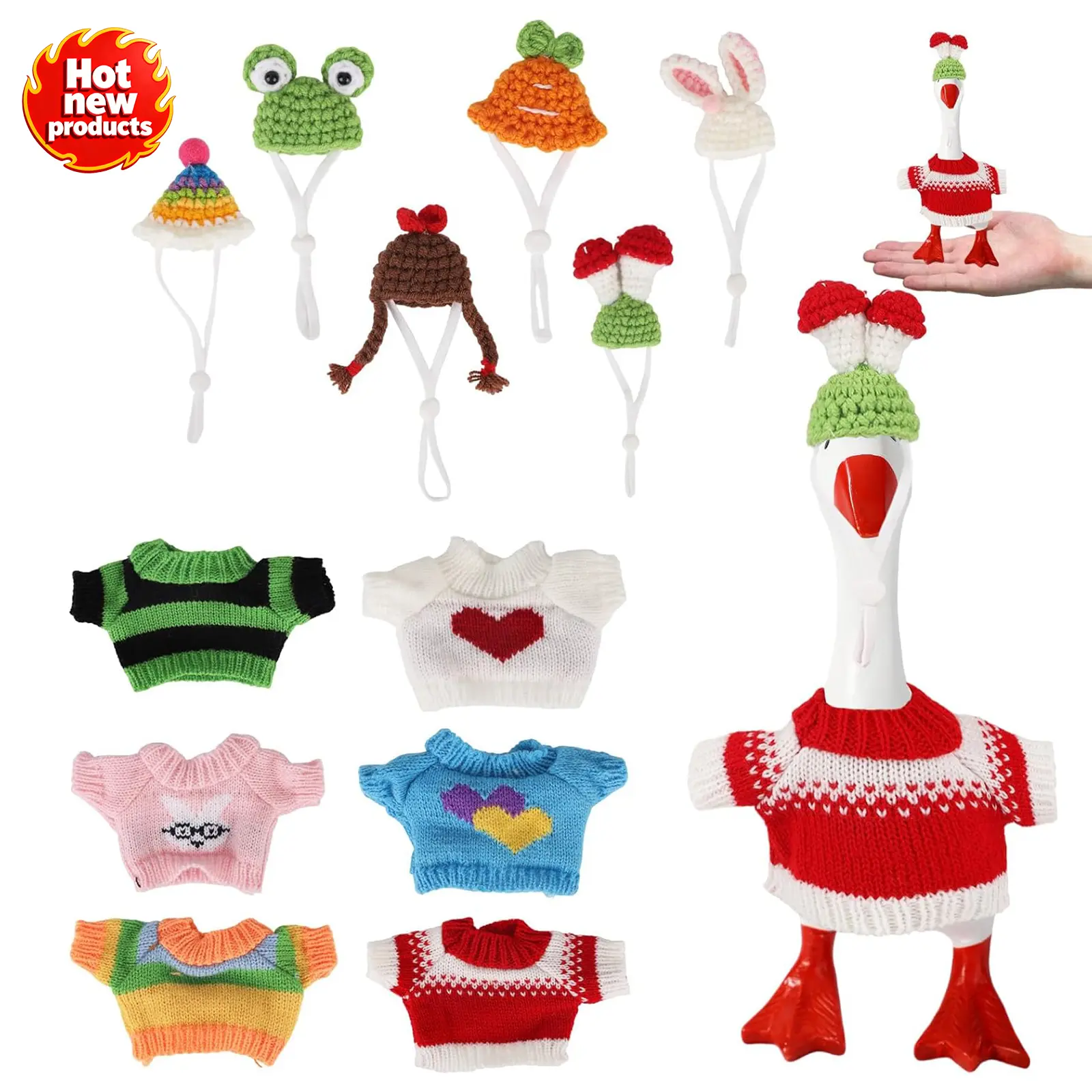 6-Set Mini Desk Goose Outfits, Cute Knitted Hat & Clothes for 7in Porch Goose Statue, Lightweight Decor Accessories for Magnetic Geese Key Holder, Room Decor Gift (Toys & Hobbies DIY Felt Crafts)